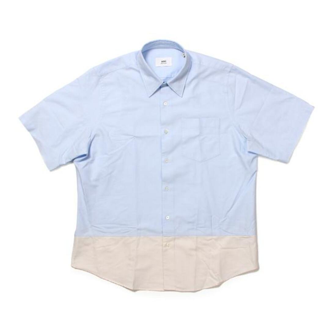 【新品未使用】 Ami Paris シャツ 半袖 AMI ALEXANDRE MATTIUSSI アミアレクサンドルマテュッシ CHEMISE COURTE オーガニックコットン OXFORD BLUE E21HC25845 【サイズ39/OXFORD BLUE】