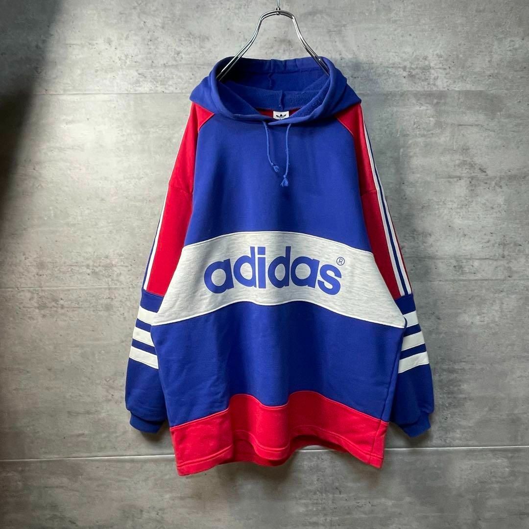 80s デサント製 adidas プルオーバーパーカー トリコロールカラー