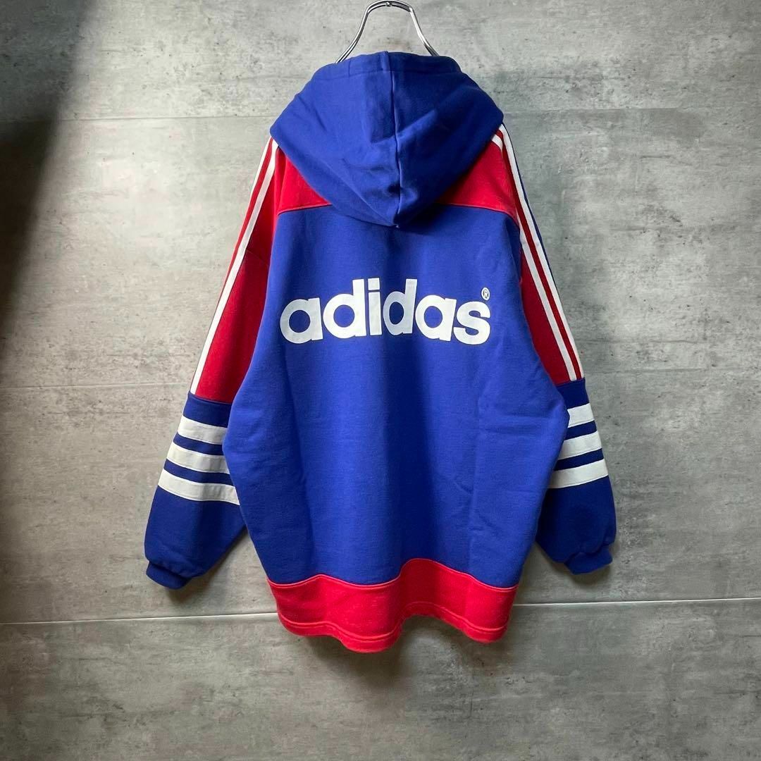 80s デサント製 adidas プルオーバーパーカー トリコロールカラー