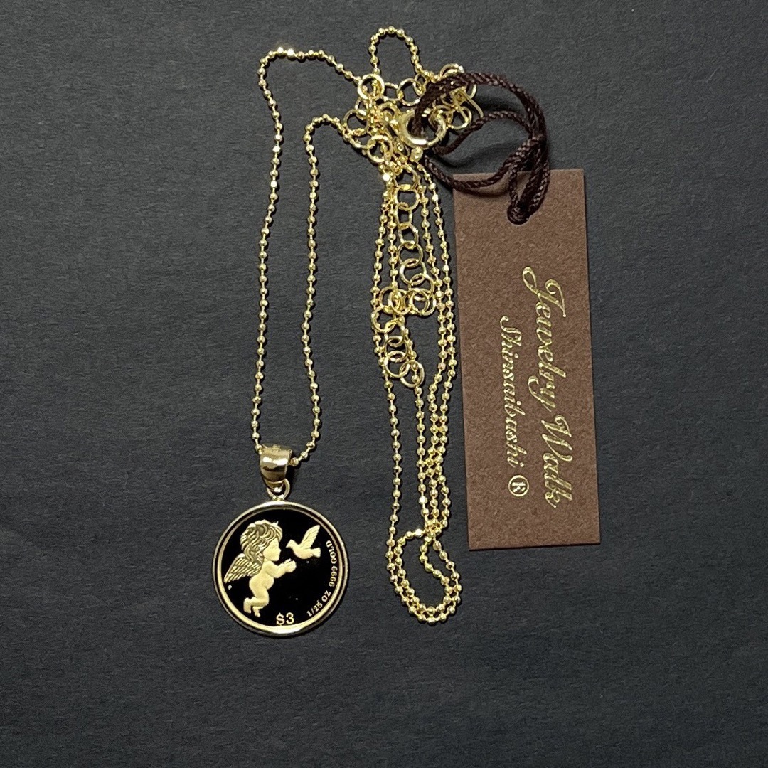新品　天使と鳩　純金コインペンダント　K24コインネックレス　K18 枠　金貨 レディースのアクセサリー(ネックレス)の商品写真