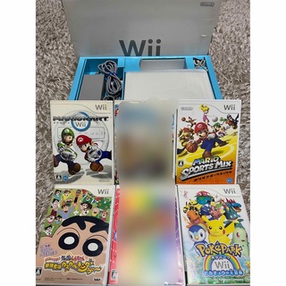 ウィー(Wii)のWii本体/ホワイト/ソフト4点セット/マリオカート/ポケモン(家庭用ゲーム機本体)