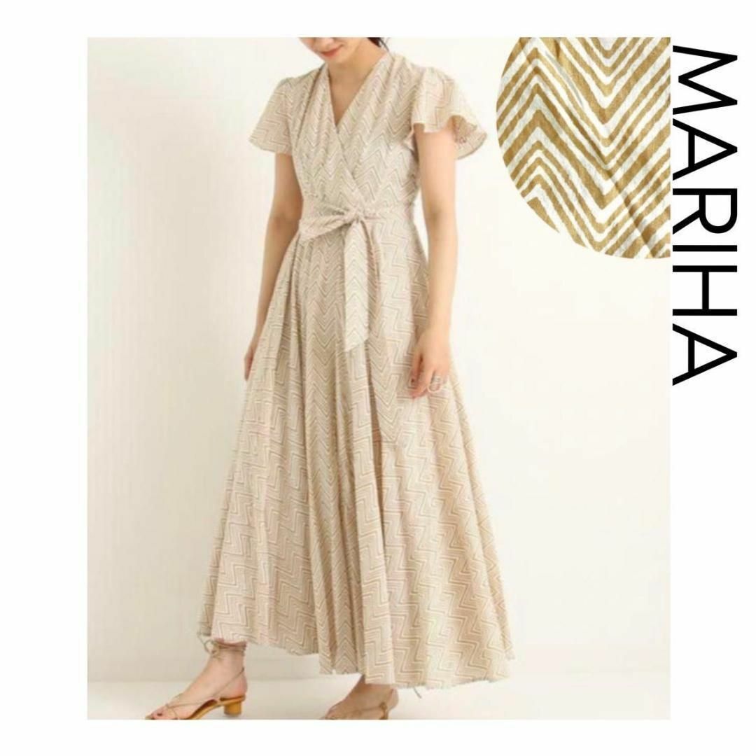 MARIHA マドモアゼルのドレス ベージュ ジグザグ カシュクール 半袖 S