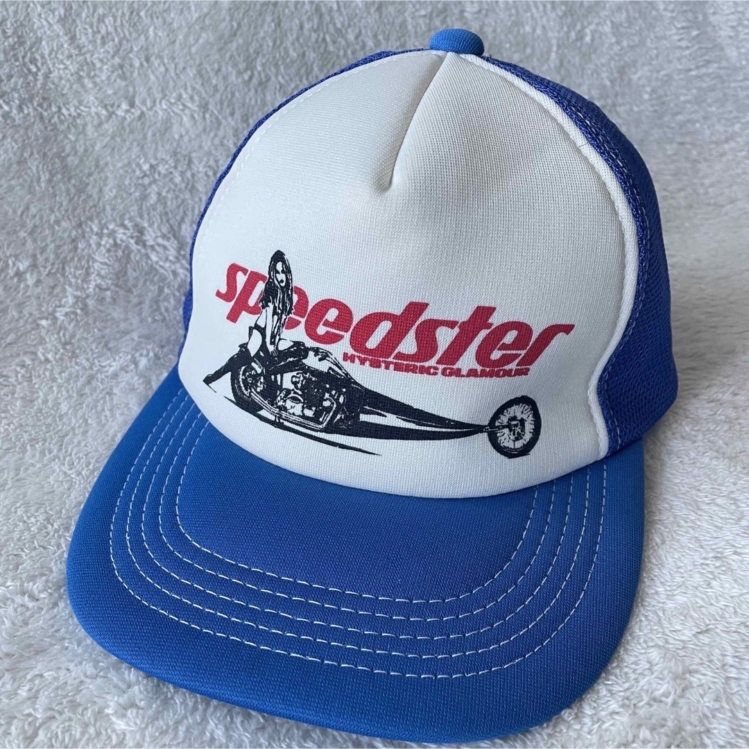 ヒステリックグラマー　帽子　SPEEDSTER メッシュキャップ　ブルー