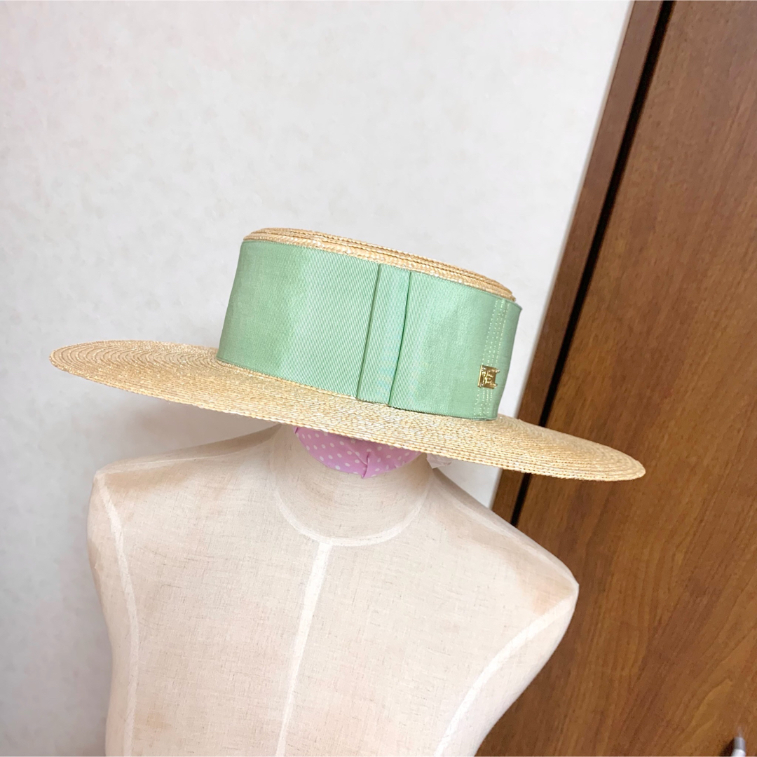 売れ筋】 CA4LA取扱 バラ色の帽子 グログランリボンキャノチェ（麦わら