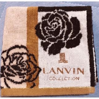 ランバンオンブルー(LANVIN en Bleu)のランバンオンブルー  タオルハンカチ　ハンカチ　バラ柄　ベージュ　美品(ハンカチ)