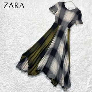 ザラ(ZARA)の【美品】ZARAザラ イレギュラーヘム 配色 マキシワンピース Aライン(ロングワンピース/マキシワンピース)