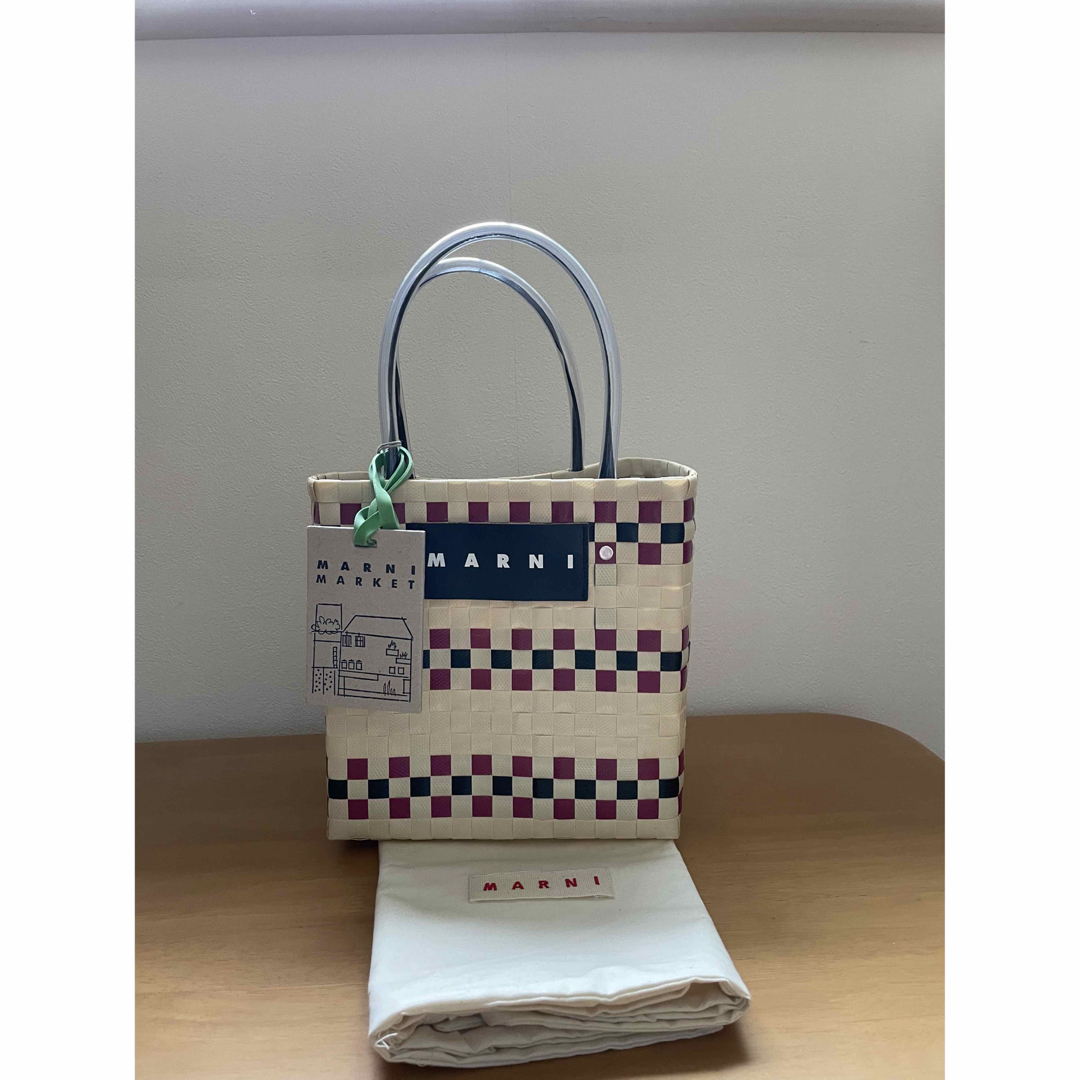 マルニカフェ クリームレッド カゴバッグ 新品 ピクニックバッグ