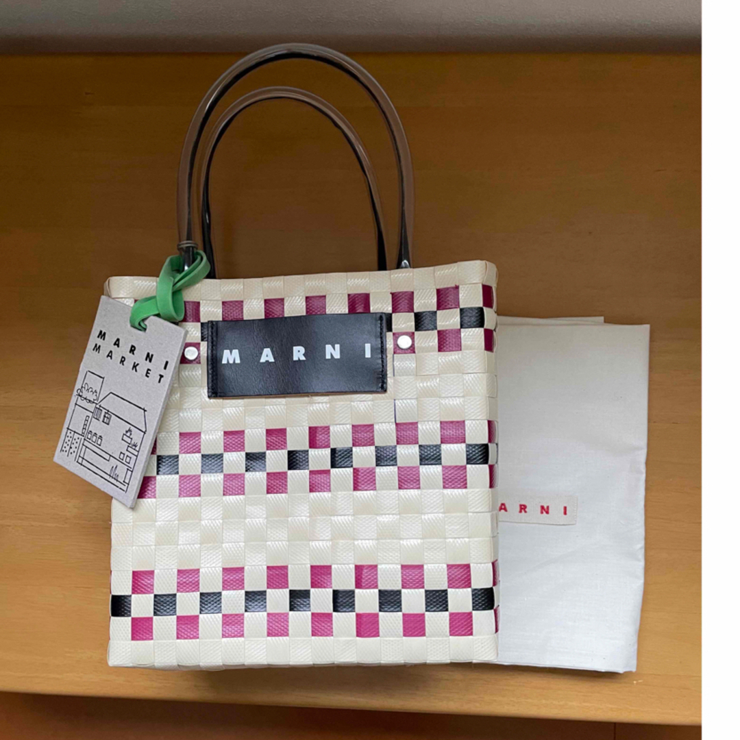 マルニカフェ クリームレッド カゴバッグ 新品 ピクニックバッグ