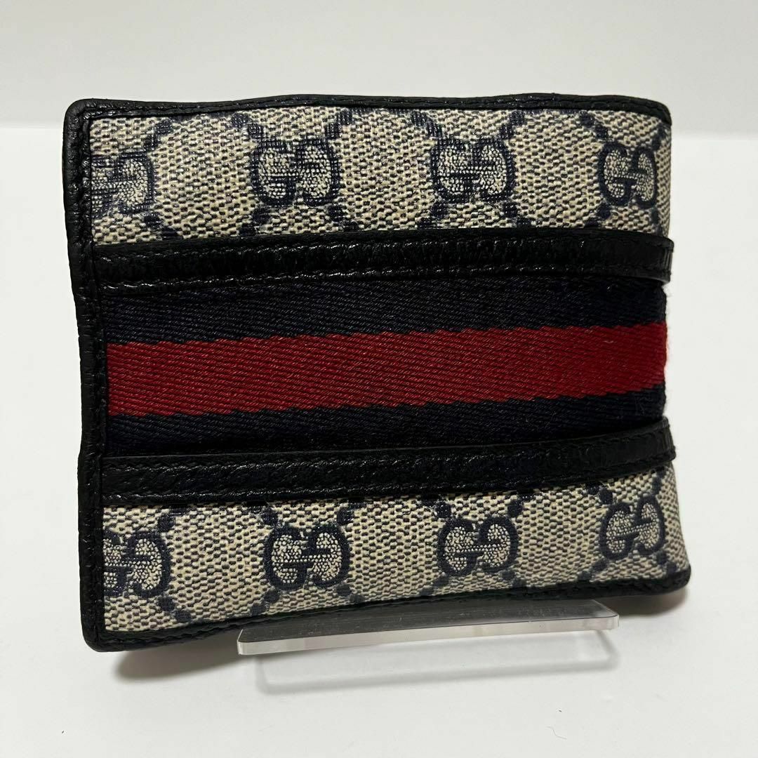 箱付✨グッチ 二つ折り財布 オフィディア シェリーライン×GGスプリーム ブルー
