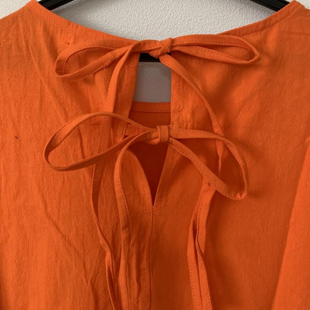 【新品未使用】ロングワンピース　ふんわり袖　リボン　オレンジ　体型カバー レディースのワンピース(ロングワンピース/マキシワンピース)の商品写真
