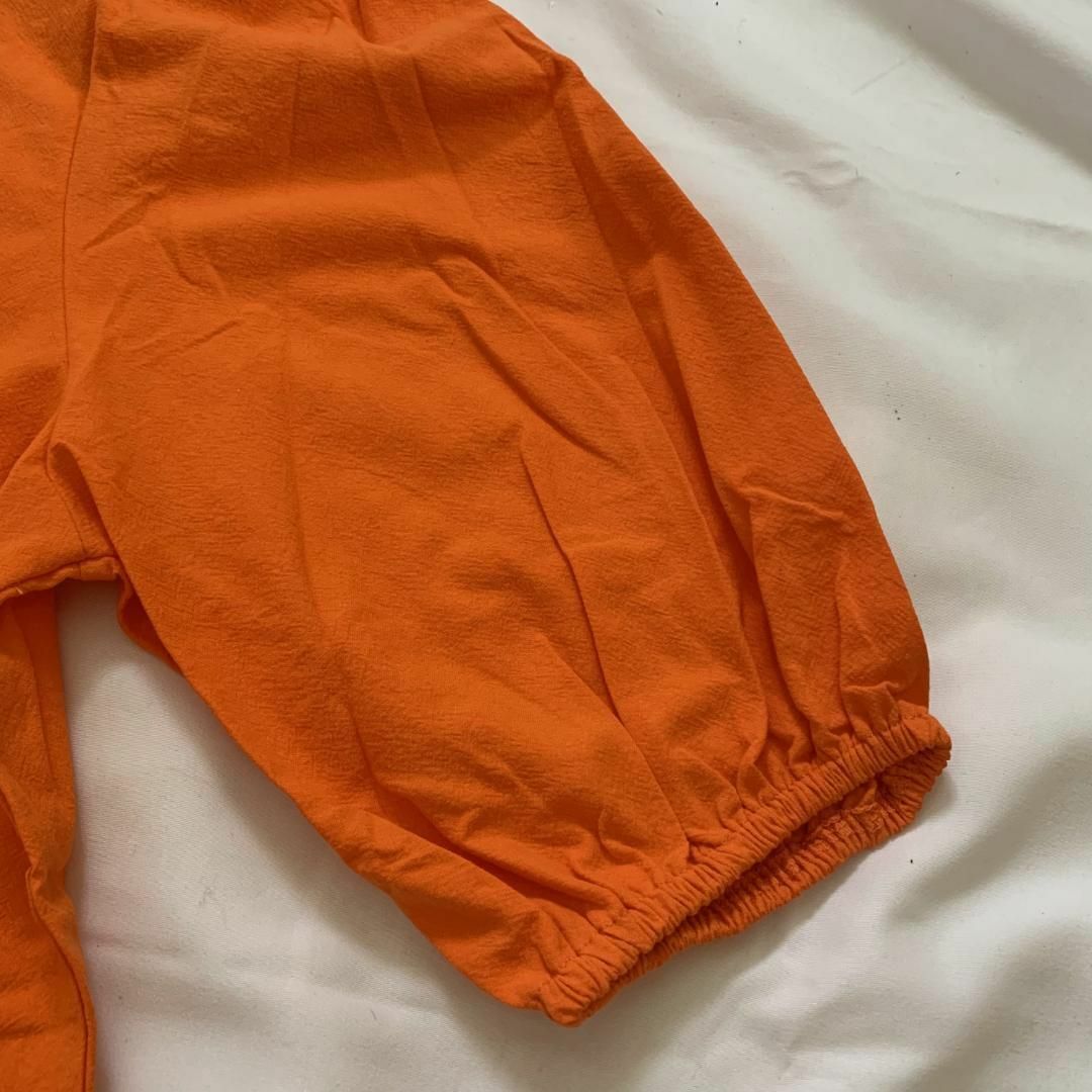 【新品未使用】ロングワンピース　ふんわり袖　リボン　オレンジ　体型カバー レディースのワンピース(ロングワンピース/マキシワンピース)の商品写真