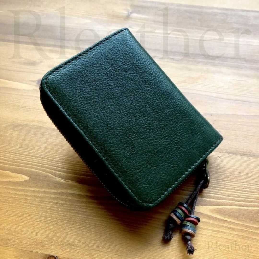 緑グリーン 二つ折り財布 コンパクト財布 レザーウォレット 牛革本革 ＃768