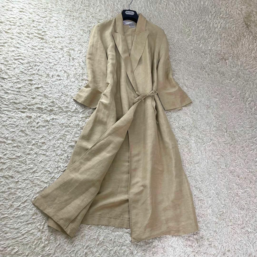 【美品 大きいサイズ】マックスマーラ 白タグ リネン シルク ロングコート 42