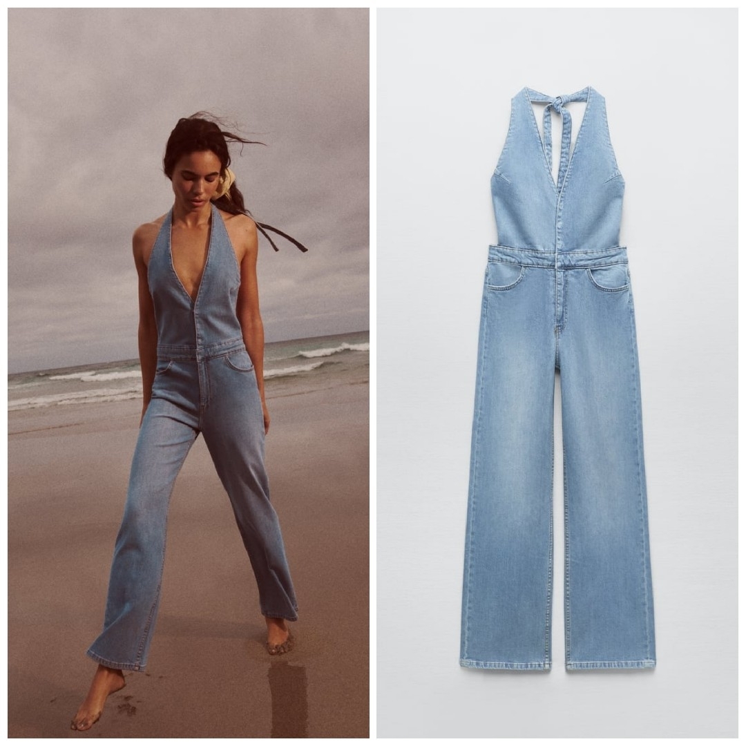 ZARA デニム TRF ホルターネック ジャンプスーツ Lサイズ ブルー | フリマアプリ ラクマ ZARA デニム TRF ホルターネック ジャンプスーツ Lサイズ ブルー | フリマアプリ ラクマ