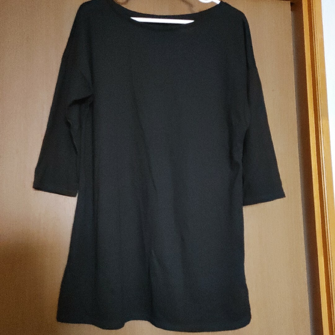 UNIQLO(ユニクロ)のユニクロ 七分袖カットソー 七分袖Tシャツ L ブラック レディースのトップス(Tシャツ(長袖/七分))の商品写真