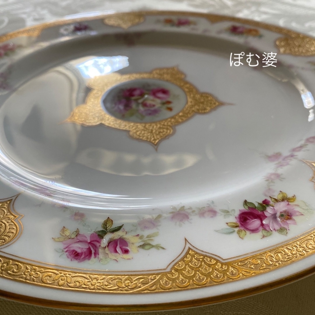 R.Worcester ロイヤルウースター】金彩 手描き 皿「薔薇のブーケ R.Worcester ロイヤルウースター】金彩 手描き 皿「薔薇のブーケ