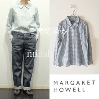 マーガレットハウエル(MARGARET HOWELL)の新品タグ付 マーガレットハウエル タイニーチェックコットンシルク襟付きシャツ(シャツ/ブラウス(長袖/七分))