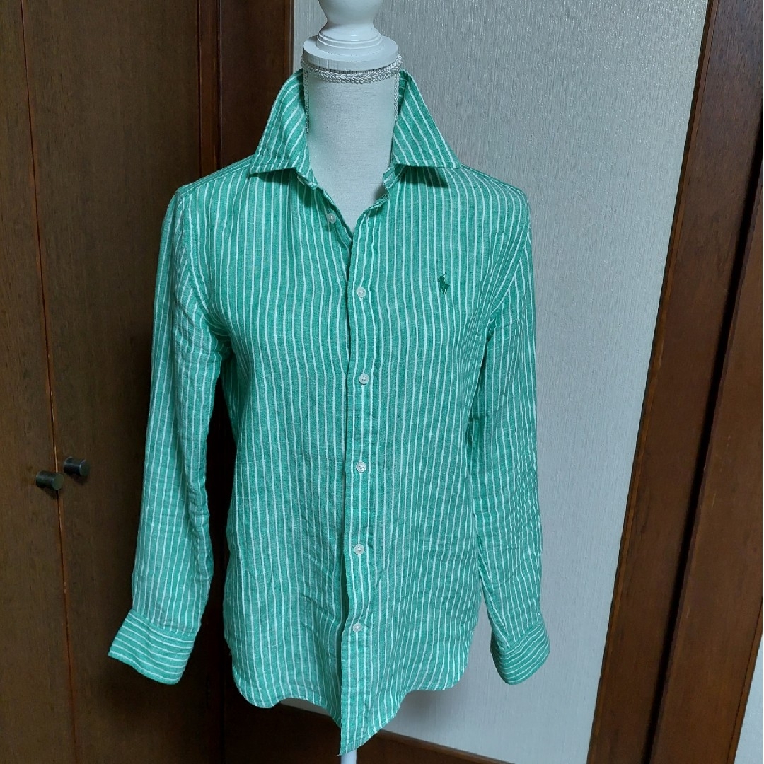 美品 ポロラルフローレン リネンシャツ ストライプ 国内正規品 ポニー刺繍