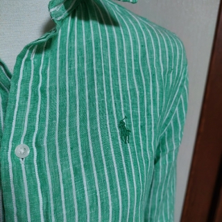 ポロラルフローレン(POLO RALPH LAUREN)の美品　ポロラルフローレン　リネンシャツ　ストライプ　国内正規品　ポニー刺繍　XS(シャツ/ブラウス(長袖/七分))