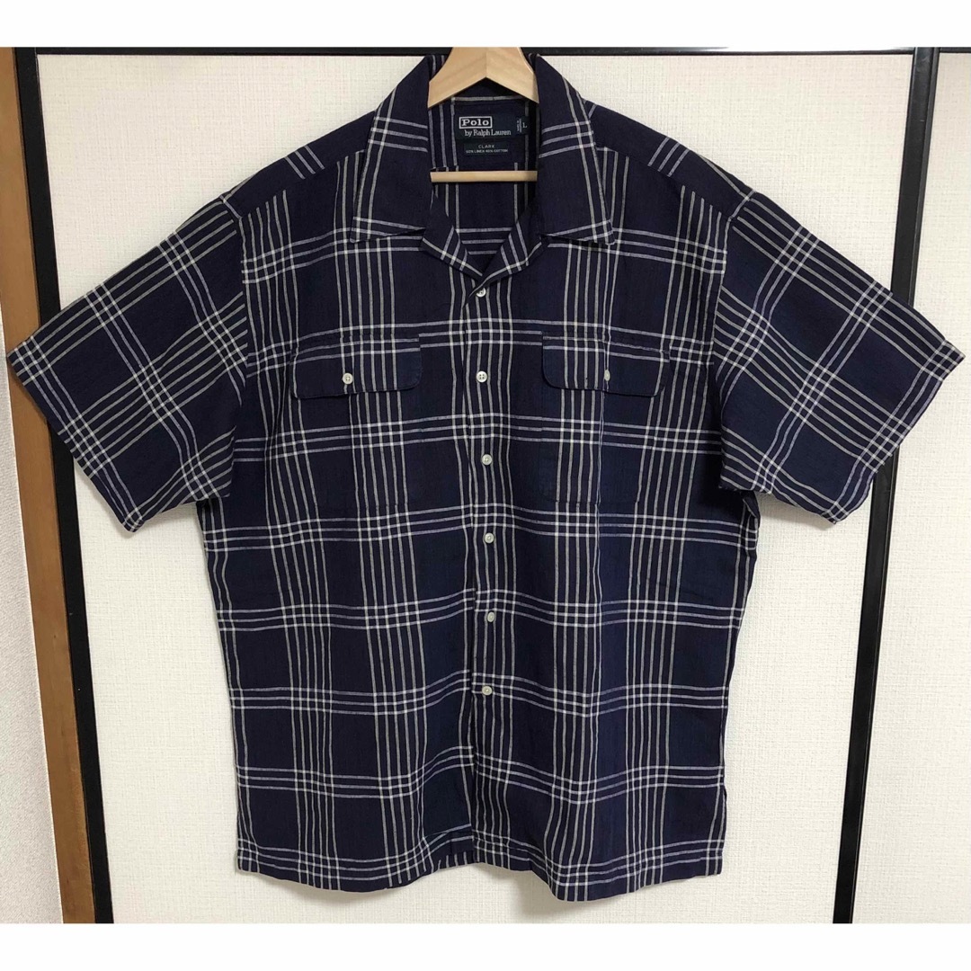POLO RALPH LAUREN - リネンネイビーチェック90s ポロ ラルフローレン