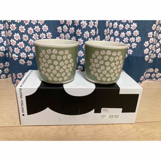 マリメッコ(marimekko)のmarimekkoマリメッコ☆プケッティ×グリーン2個セット新品(グラス/カップ)