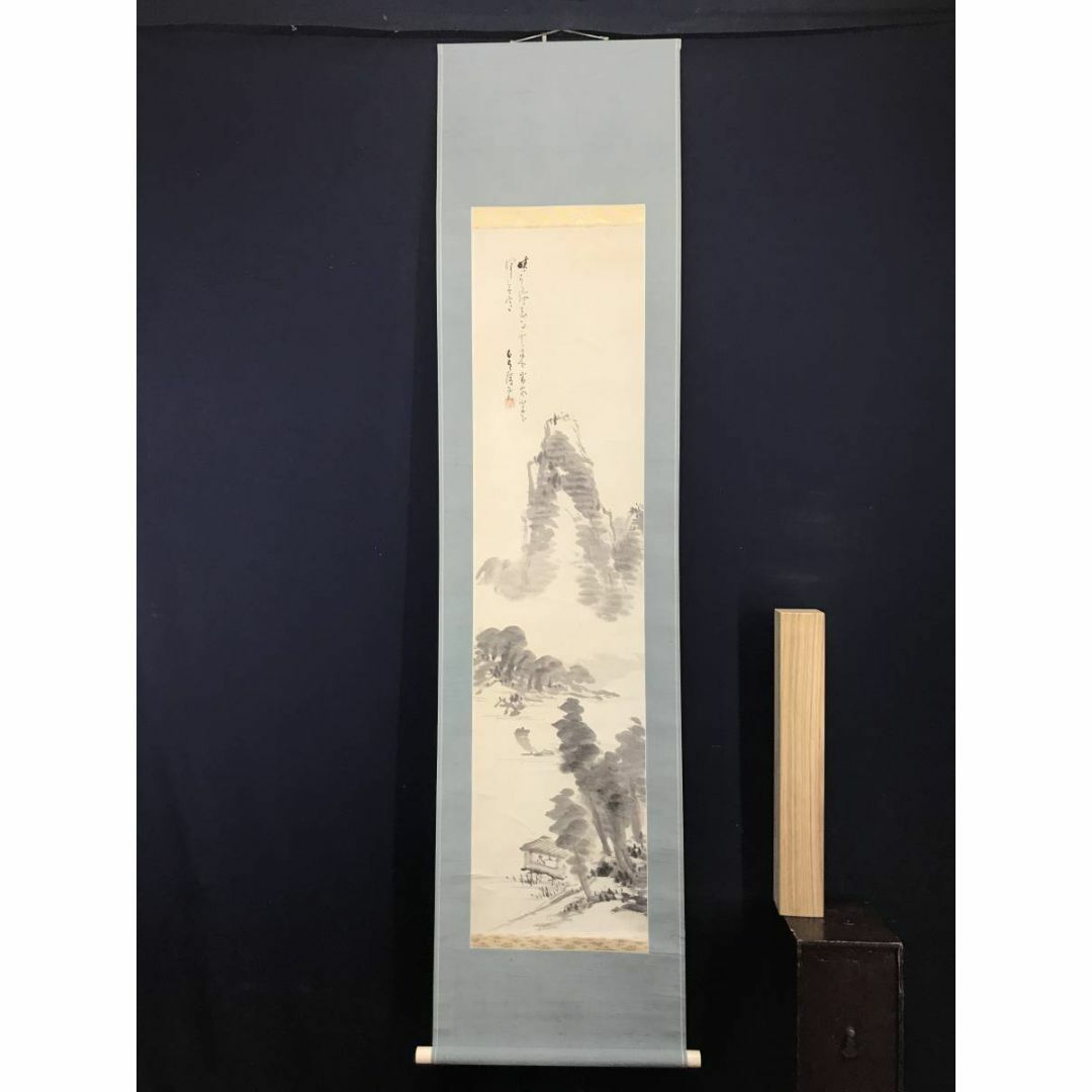 作者不詳/晴雲帰帆画賛/山水図/人物図/掛軸☆宝船☆AC-503-