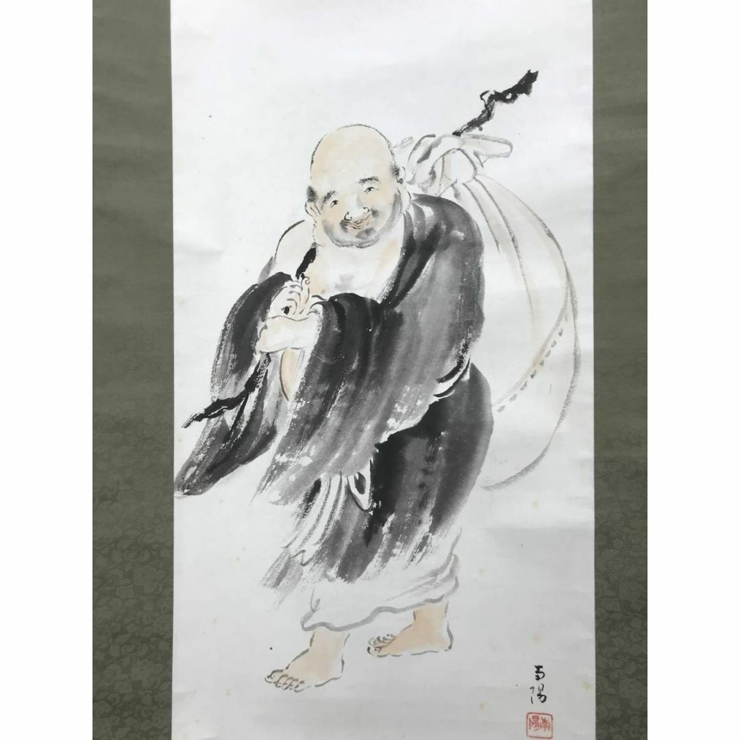 真作】南陽画/中村不折賛/布袋画賛/人物図/掛軸☆宝船☆AC-508の 真作】南陽画/中村不折賛/布袋画賛/人物図/掛軸☆宝船☆AC-508の