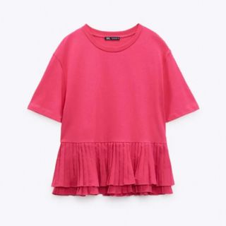 ザラ(ZARA)の【ありす様専用】ZARA 裾プリーツTシャツ ピンク(Tシャツ(半袖/袖なし))