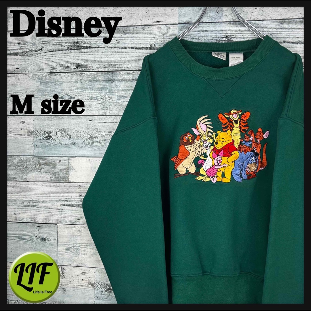 90s Disney ミッキー 刺繍入 二重リブ スウェット グレー L相当