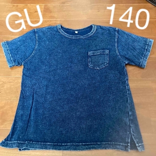 ジーユー(GU)の美品 デニム風 Tシャツ 140 GU ネイビー クラッシュ ボーイズ キッズ(Tシャツ/カットソー)
