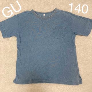 ジーユー(GU)の美品 デニム風 Tシャツ 140 GU ブルー クラッシュ ボーイズ キッズ(Tシャツ/カットソー)