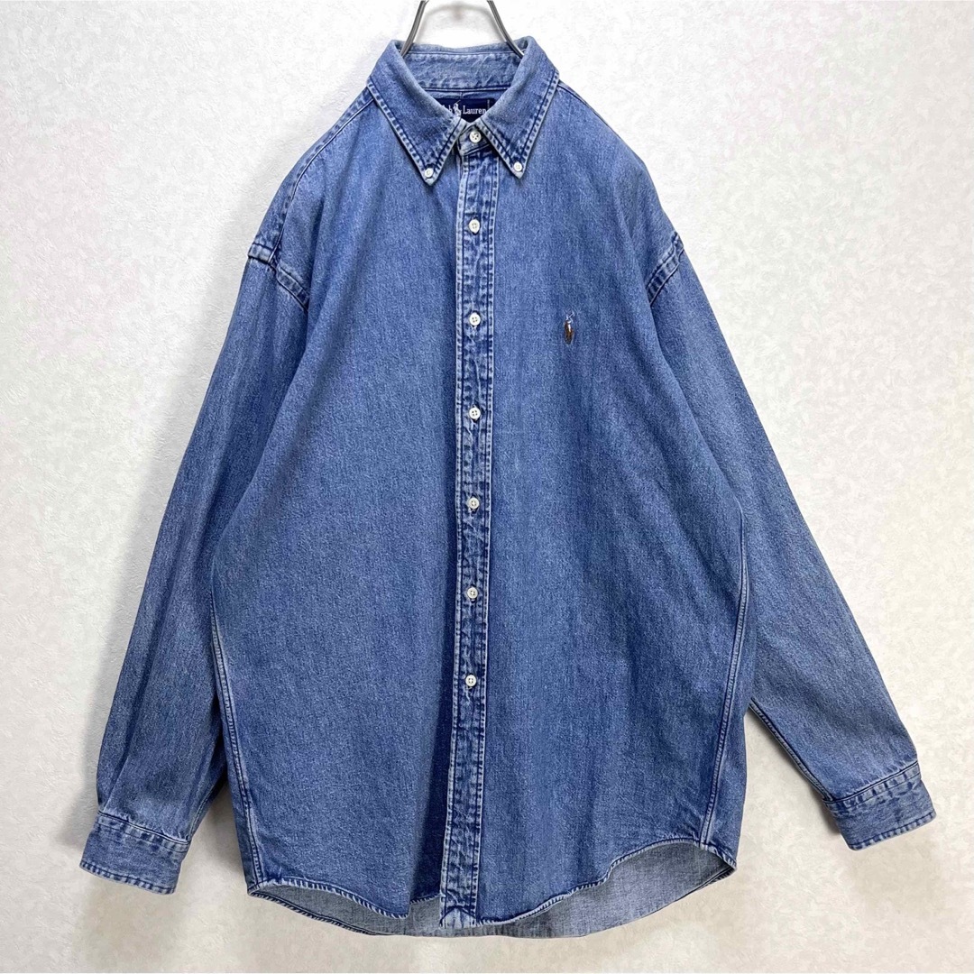 ラルフローレン BDシャツ 長袖 デニム マルチポニー刺繍 ゆるだぼ 90s