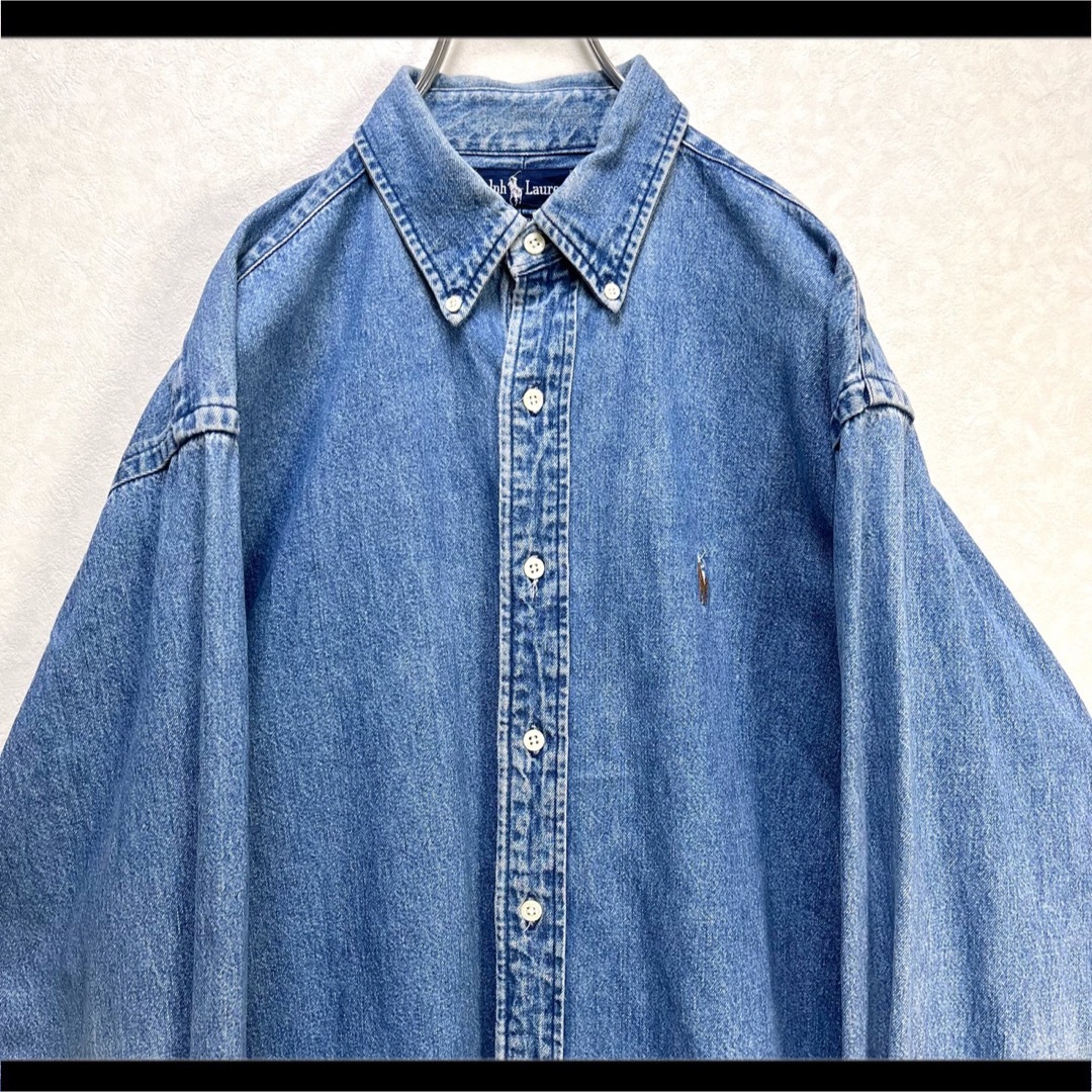 ラルフローレン BDシャツ 長袖 デニム マルチポニー刺繍 ゆるだぼ 90s
