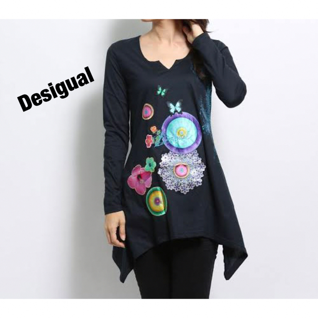 DESIGUAL(デシグアル)のDesigual デジグアル プリント アプリケットのカットソー レディースのトップス(Tシャツ(長袖/七分))の商品写真