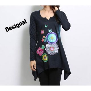 デシグアル(DESIGUAL)のDesigual デジグアル プリント アプリケットのカットソー(Tシャツ(長袖/七分))