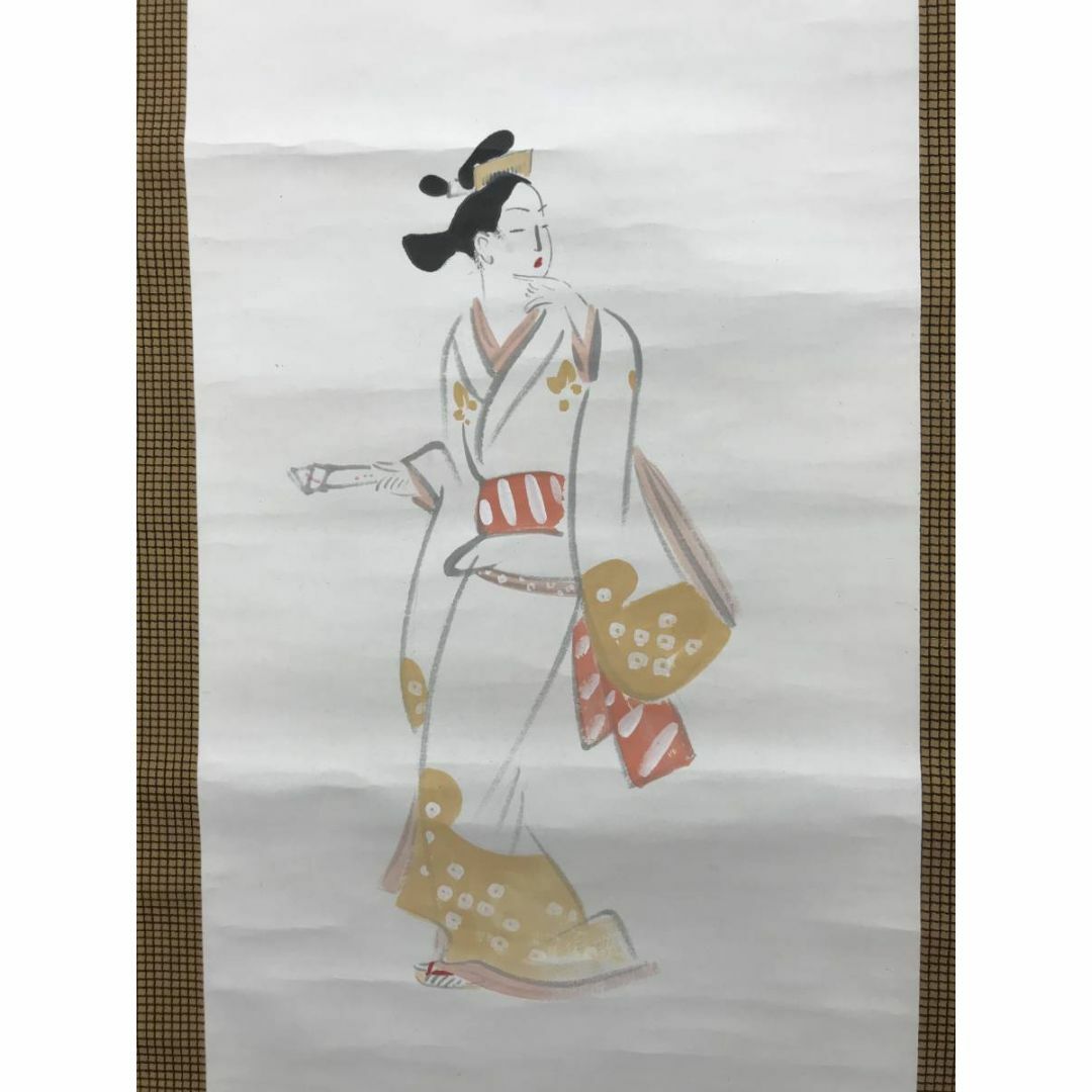 大林千萬樹/大林千万樹/美人羽つき図/美人図/美人画/掛軸☆宝船☆AC