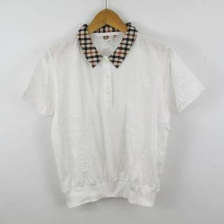 ダックス(DAKS)のダックス ポロシャツ 半袖 襟チェック カットソー トップス コットン100％ レディース Lサイズ ホワイト DAKS(ポロシャツ)