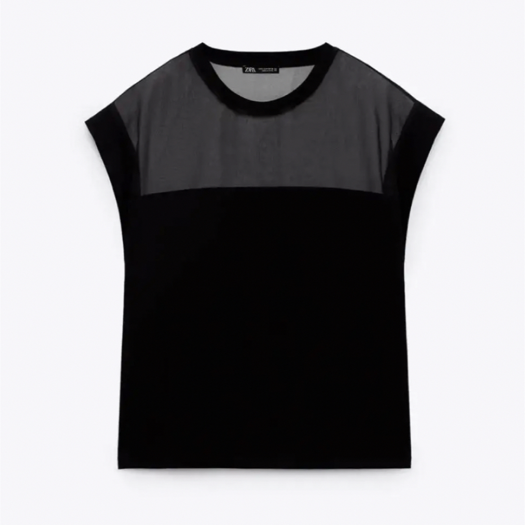 ZARA(ザラ)の【ZARA】ザラ オーガンザ素材コントラストTシャツ レディースのトップス(Tシャツ(半袖/袖なし))の商品写真