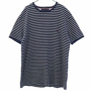 トミーヒルフィガー(TOMMY HILFIGER)のトミーヒルフィガー ボーダー柄 半袖 Tシャツ M ネイビー TOMMY HILFIGER ロゴ刺繍 ストレッチ メンズ 【中古】  【230811】(Tシャツ/カットソー(半袖/袖なし))