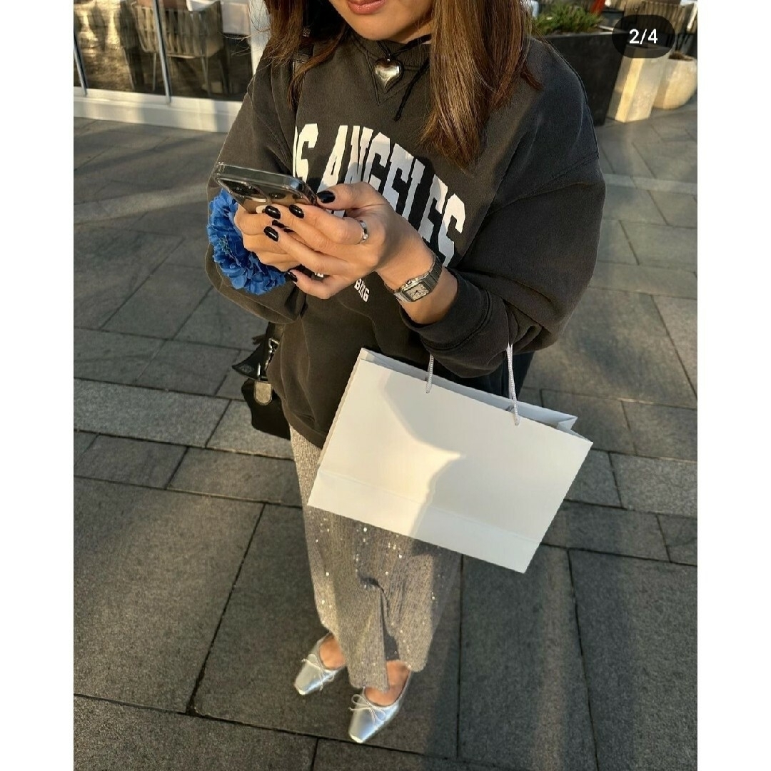 ZARA - ZARA メタリックレザーフラットシューズ リボン ZARA - ZARA メタリックレザーフラットシューズ リボン
