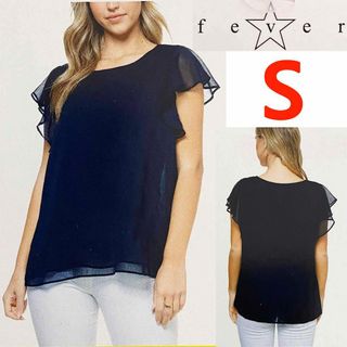 コストコ(コストコ)の新品 S ★ コストコ FEVER フリル袖 シフォン ブラウス 黒 US-XS(シャツ/ブラウス(半袖/袖なし))