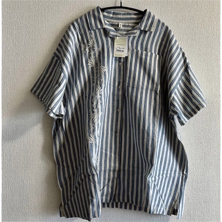 新品　PORINA コットンリネン　ストライプシャツ　男女兼用(シャツ/ブラウス(半袖/袖なし))