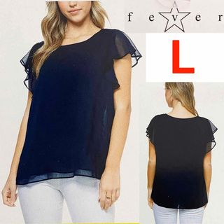 コストコ(コストコ)の新品 L ★ コストコ FEVER フリル袖 シフォン ブラウス 黒 US-M(シャツ/ブラウス(半袖/袖なし))