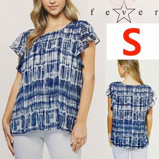 コストコ(コストコ)の新品 S ★ コストコ FEVER フリル袖 シフォン ブラウス 青 US-XS(シャツ/ブラウス(半袖/袖なし))