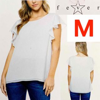 コストコ(コストコ)の新品 M ★ コストコ FEVER フリル袖 シフォン ブラウス 白 US-S(シャツ/ブラウス(半袖/袖なし))