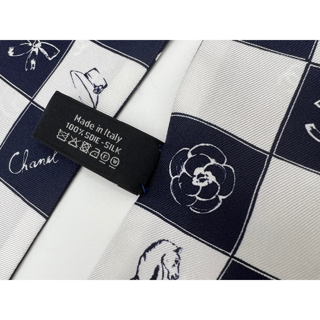 新品 シャネル CHANEL 細スカーフ シルク ツイル ホワイト ツイリーバンダナ/スカーフ