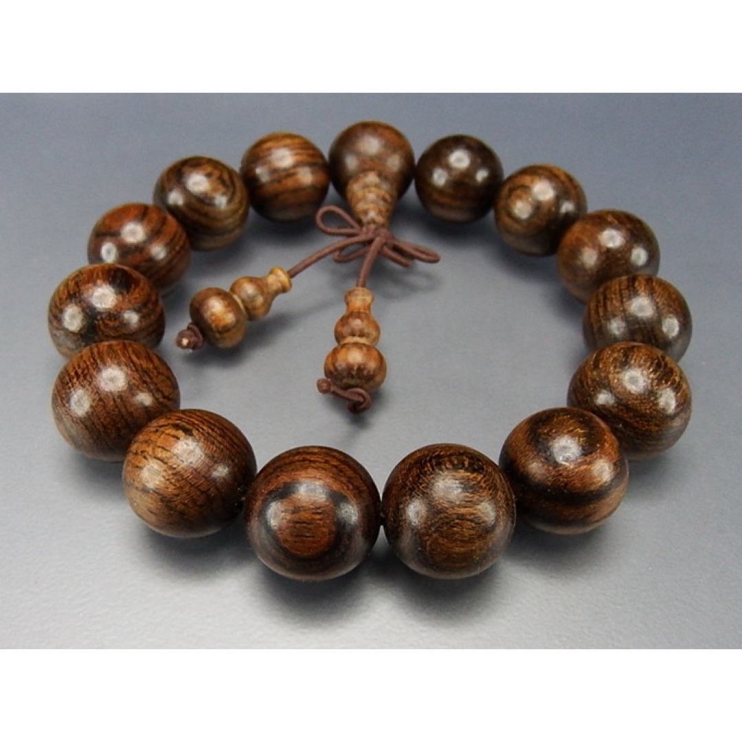 天然虎紋檀木木製数珠大玉約15mm念珠ブレスレット3