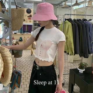 ミルク(MILK)のSleepat11 コルセットプリント スクエアネック ミニTシャツ (Tシャツ(半袖/袖なし))