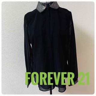 フォーエバートゥエンティーワン(FOREVER 21)のForever 21  フォーエーバー21 ラメ襟 ブラック 長袖シャツ(シャツ/ブラウス(長袖/七分))