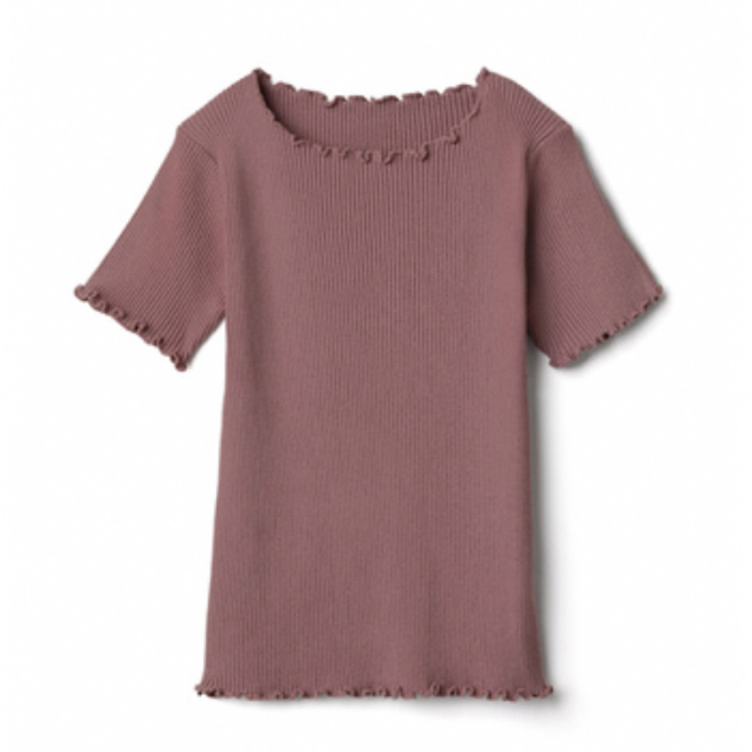 GRL(グレイル)のメロウフリルリブトップス GRL くすみピンク レディースのトップス(カットソー(半袖/袖なし))の商品写真
